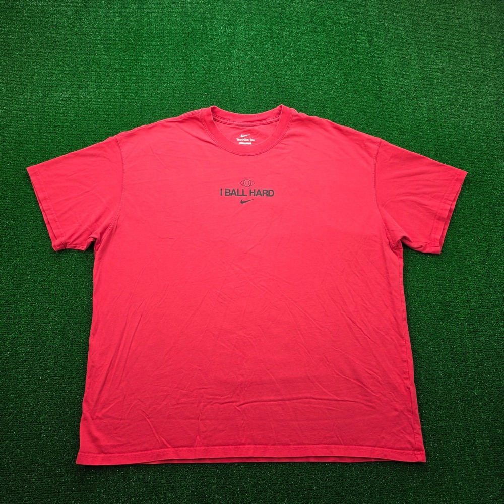 Nike Basketball I Ball Hard Tshirt Mens 2XL Red Short Sleeve Graphic‎ Hoops Tee